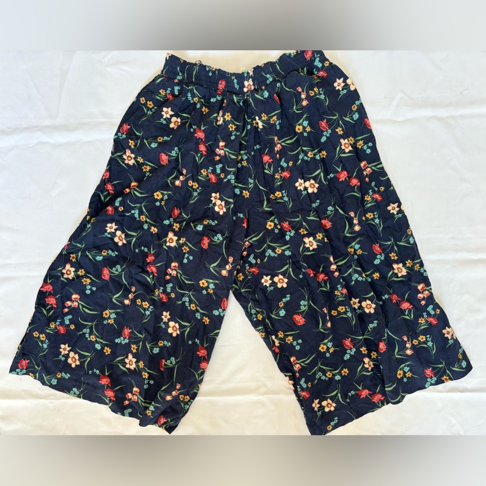 Russ Classic Vintage Womens Elastic Waist Palazzo Pants in Navy Floral Sz MP
